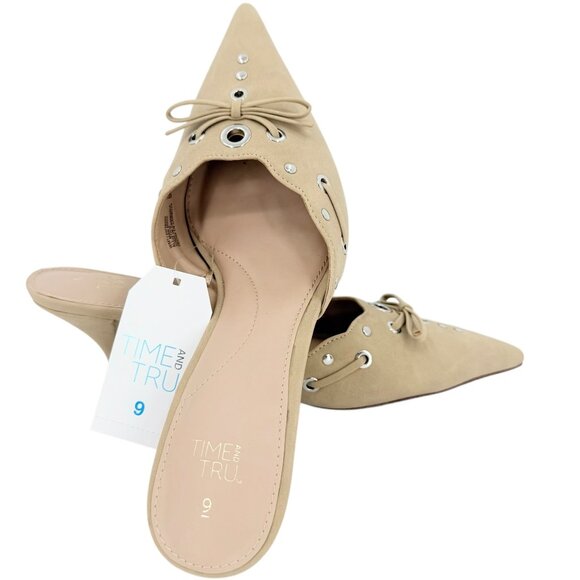 Time and Tru Women's Studded Kitten Heel Tan Mules Shoes Size 9 NWOB - Picture 4 of 12